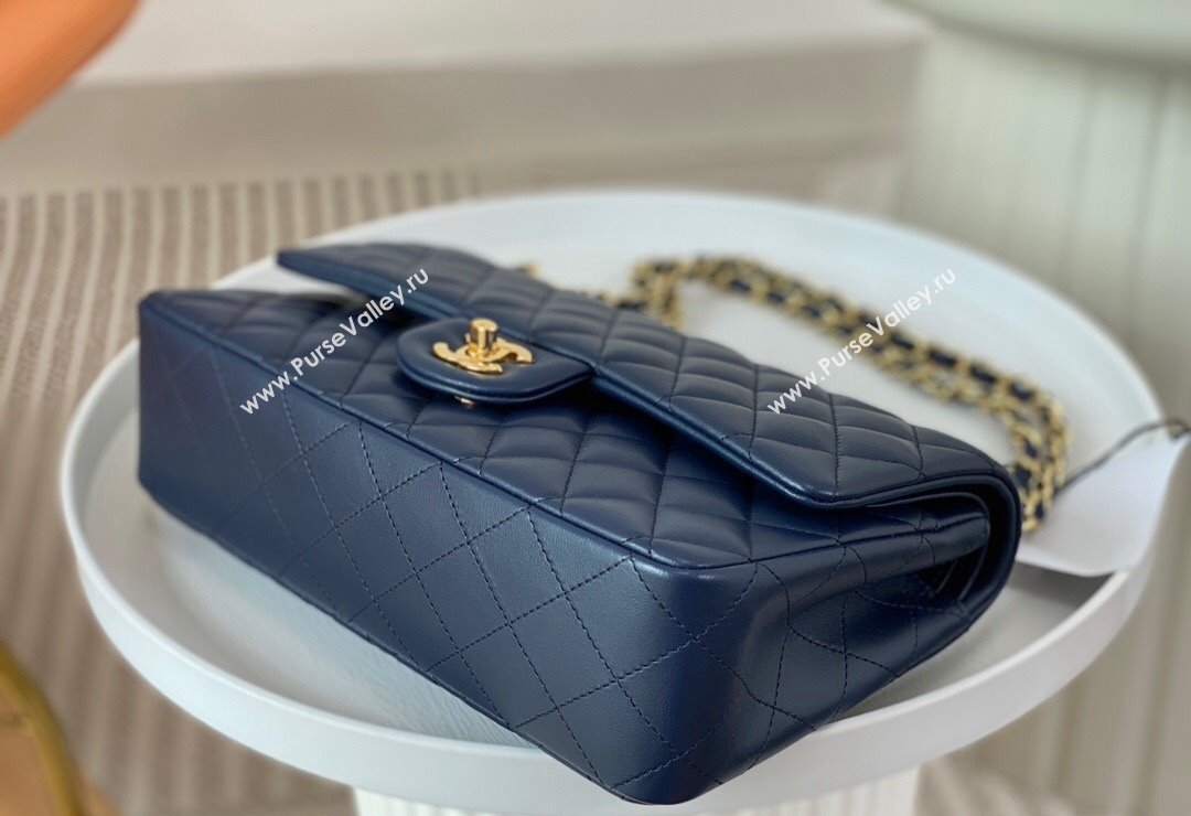 Chanel Lambskin Classic Medium Flap Bag A01112 Navy Blue/Gold 2023 (sm-2312260146)