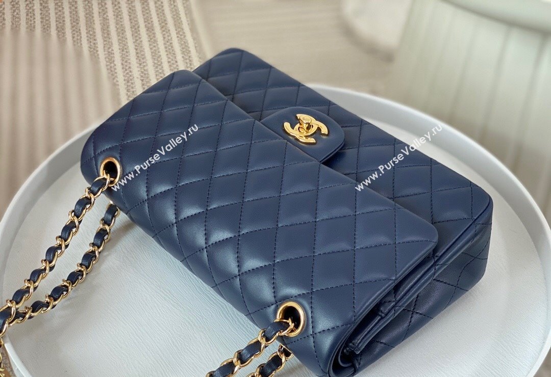 Chanel Lambskin Classic Medium Flap Bag A01112 Navy Blue/Gold 2023 (sm-2312260146)