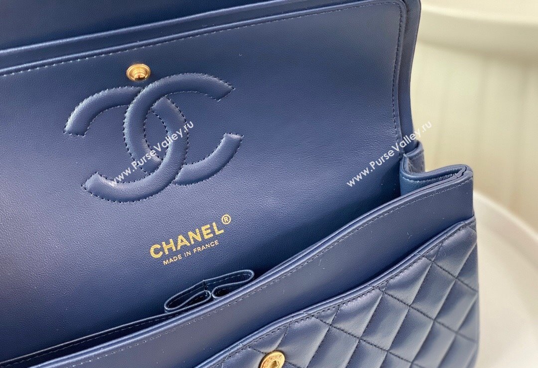 Chanel Lambskin Classic Medium Flap Bag A01112 Navy Blue/Gold 2023 (sm-2312260146)