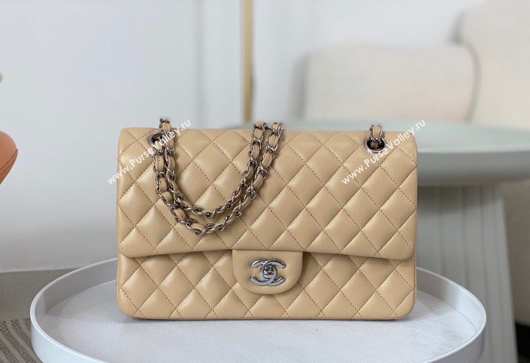 Chanel Lambskin Classic Medium Flap Bag A01112 Apricot/Silver 2023 (sm-2312260151)