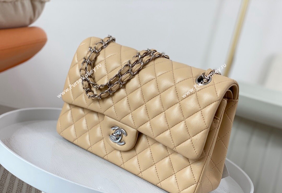 Chanel Lambskin Classic Medium Flap Bag A01112 Apricot/Silver 2023 (sm-2312260151)