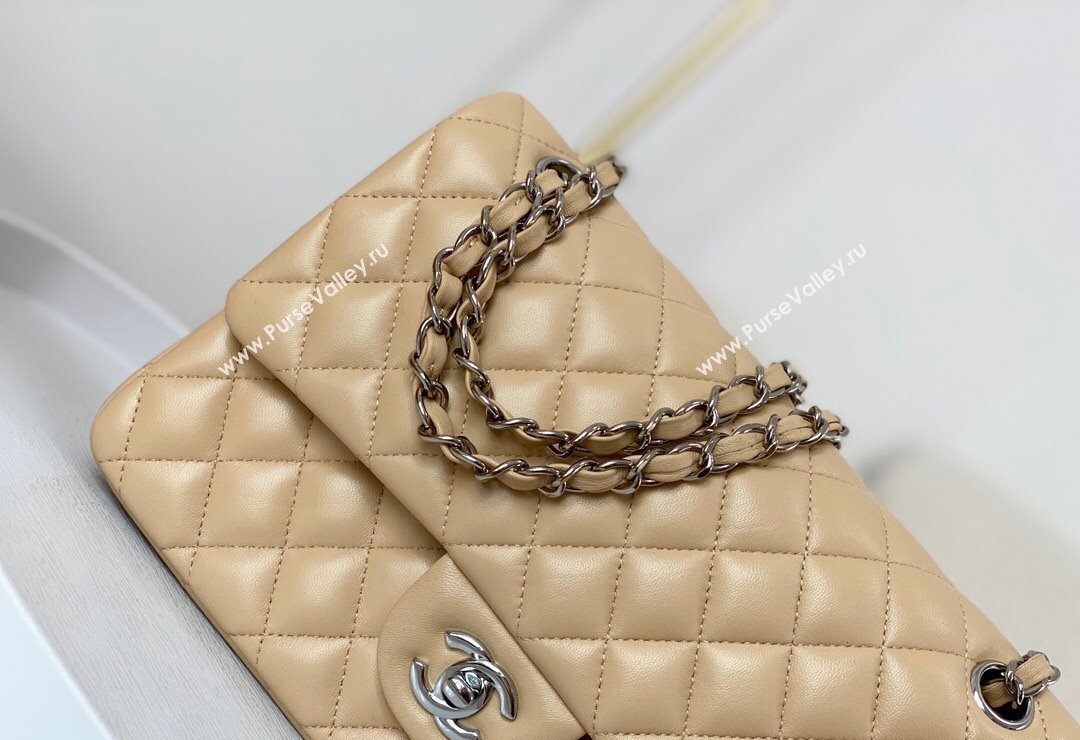 Chanel Lambskin Classic Medium Flap Bag A01112 Apricot/Silver 2023 (sm-2312260151)