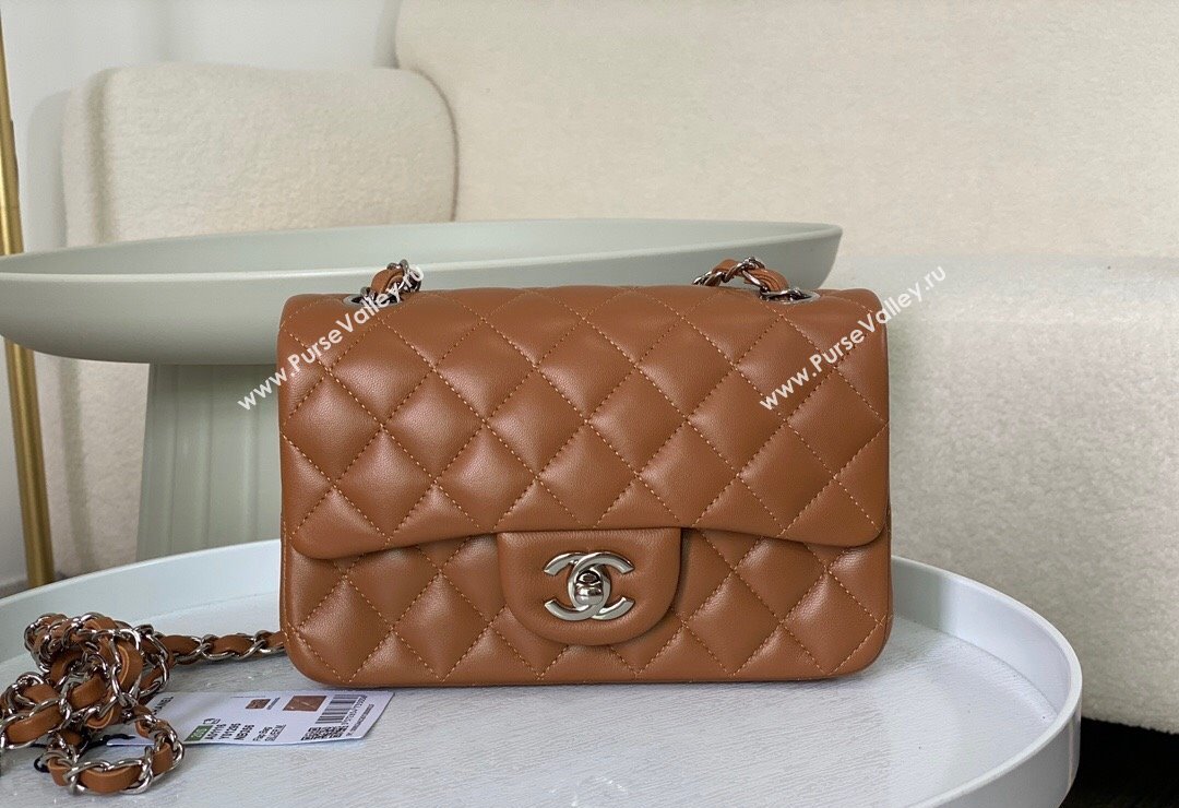 Chanel Lambskin Classic Mini Flap Bag A69900 Brown/Silver 2023 (sm-2312260153)