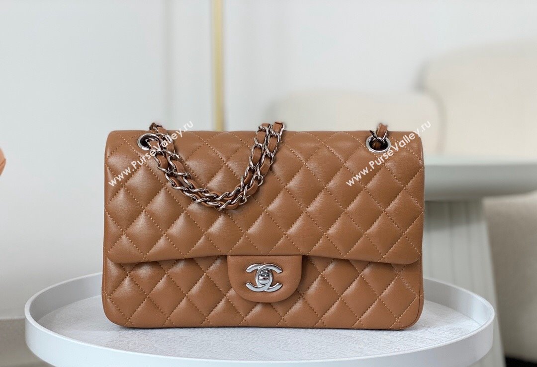 Chanel Lambskin Classic Medium Flap Bag A01112 Brown/Silver 2023 (sm-2312260155)