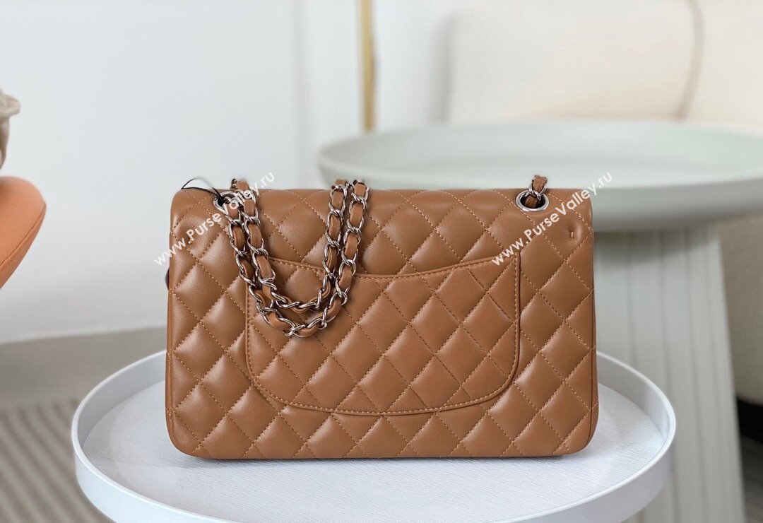 Chanel Lambskin Classic Medium Flap Bag A01112 Brown/Silver 2023 (sm-2312260155)