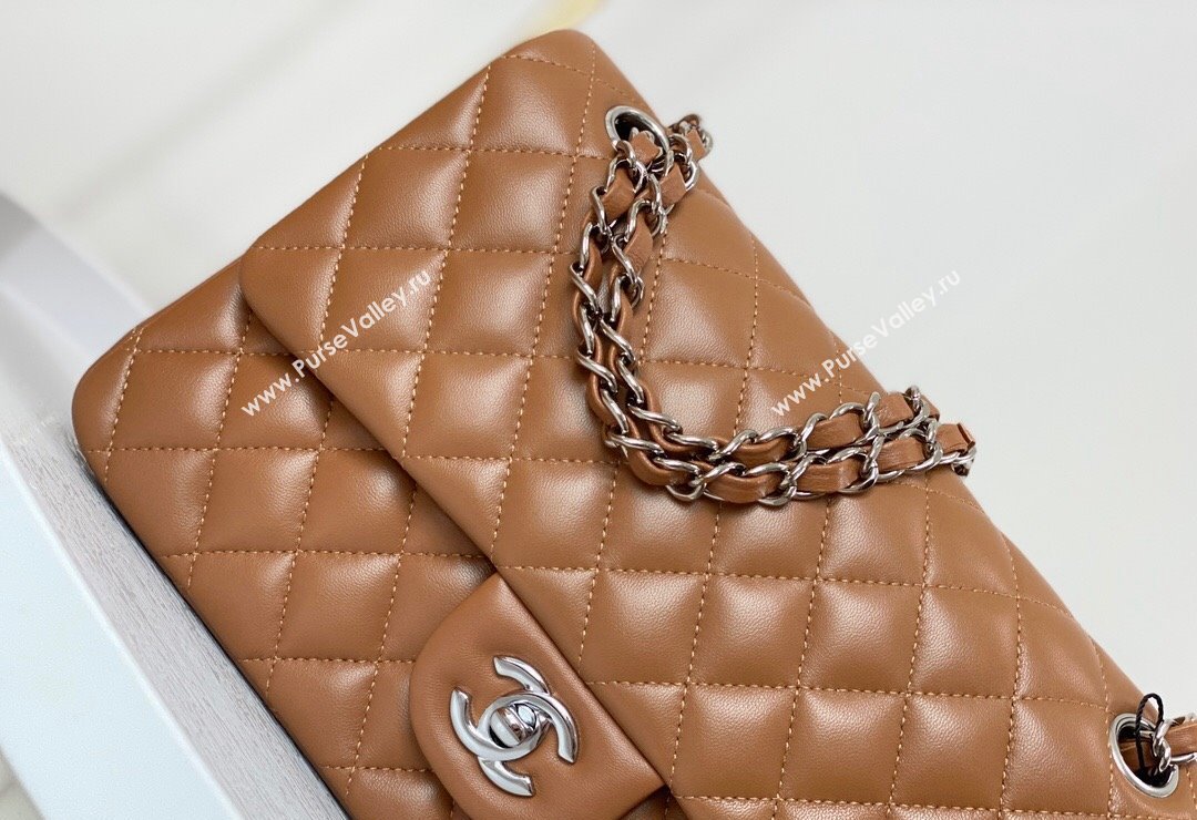 Chanel Lambskin Classic Medium Flap Bag A01112 Brown/Silver 2023 (sm-2312260155)