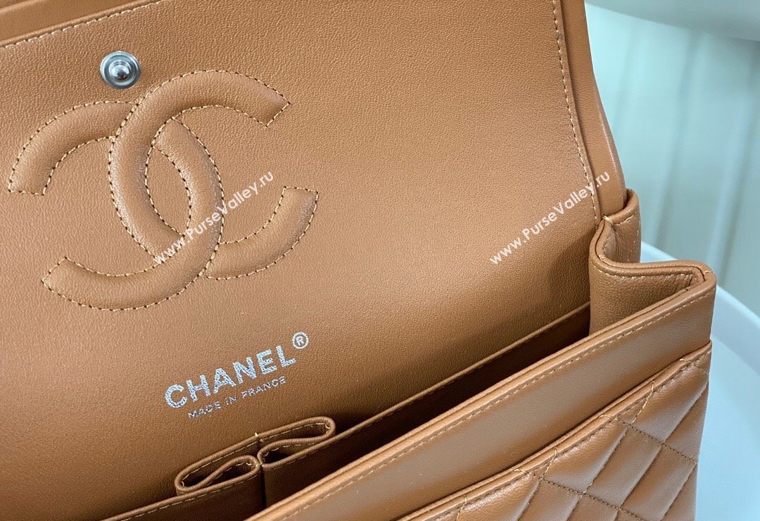 Chanel Lambskin Classic Medium Flap Bag A01112 Brown/Silver 2023 (sm-2312260155)