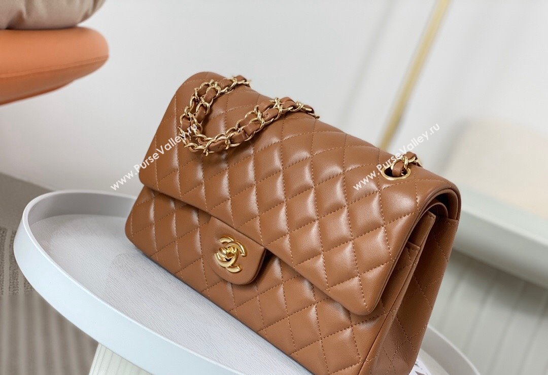 Chanel Lambskin Classic Medium Flap Bag A01112 Brown/Gold 2023 (sm-2312260156)