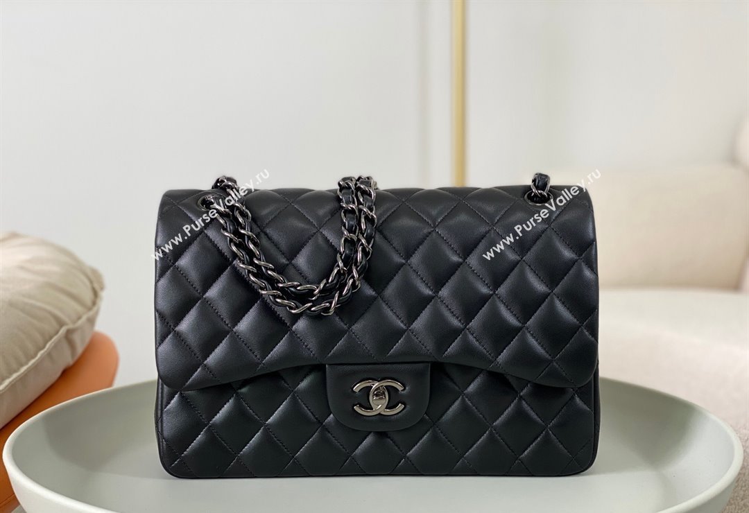 Chanel Lambskin Classic Large Flap Bag A58600 Black/Gunmetal 2023 (sm-2312260159)