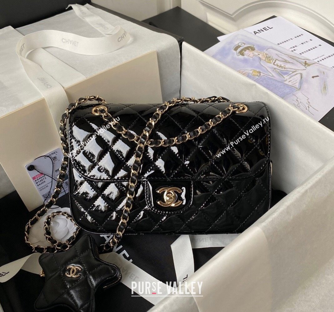 Chanel Mirror Calfskin Flap Bag Star Coin Purse AS4648 Black 2023 (yezi-231226075)