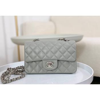 Chanel Grained Calfskin Classic Mini Flap Bag A69900 Light Grey/Silver 2023 (SM-231227011)