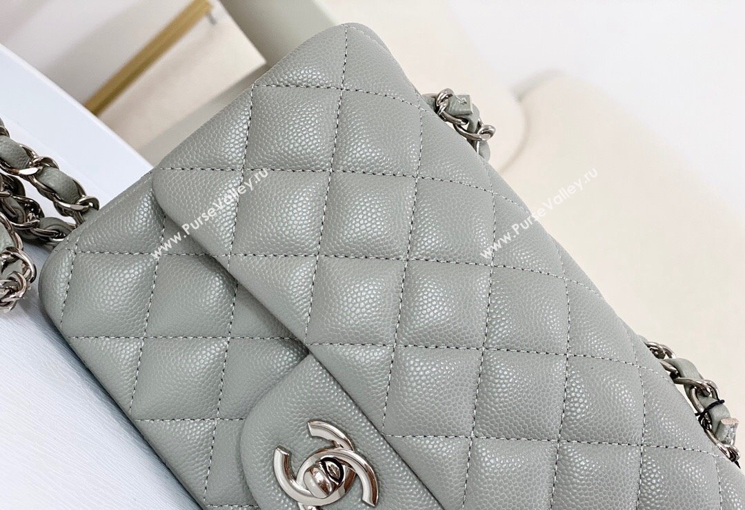 Chanel Grained Calfskin Classic Mini Flap Bag A69900 Light Grey/Silver 2023 (SM-231227011)