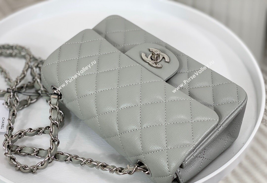 Chanel Grained Calfskin Classic Mini Flap Bag A69900 Light Grey/Silver 2023 (SM-231227011)