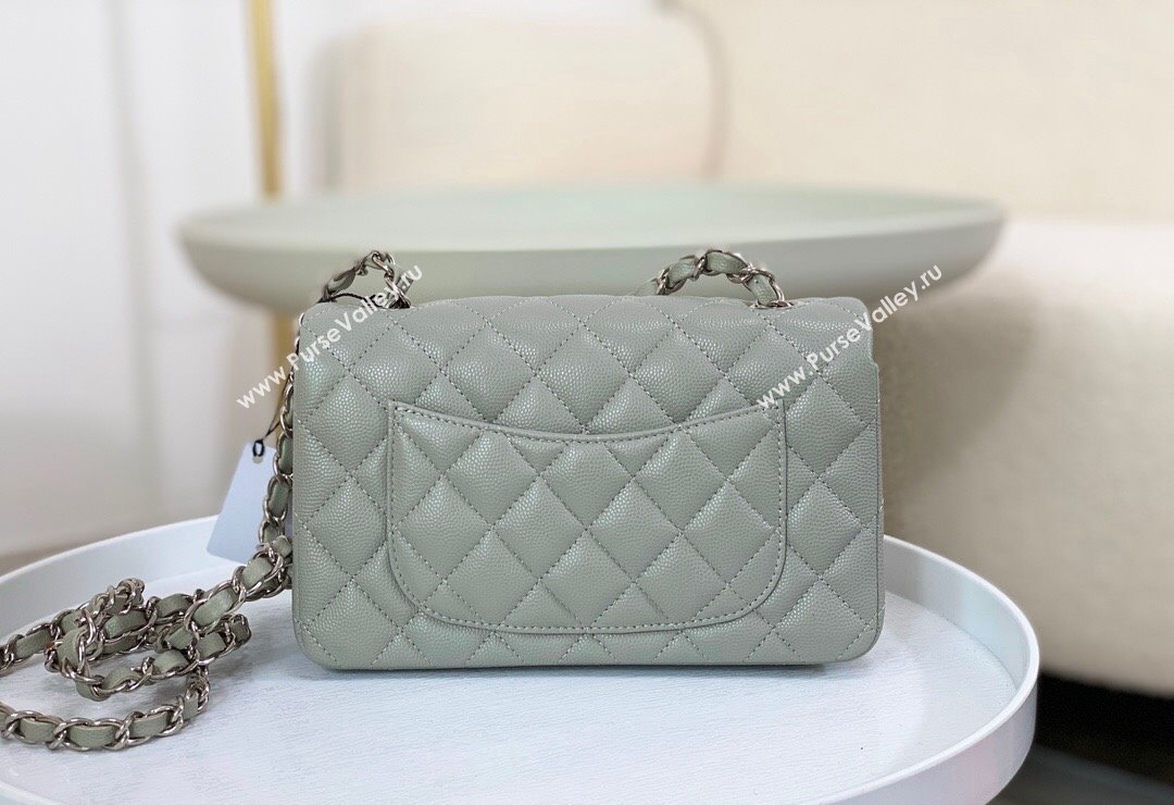 Chanel Grained Calfskin Classic Mini Flap Bag A69900 Light Grey/Silver 2023 (SM-231227011)