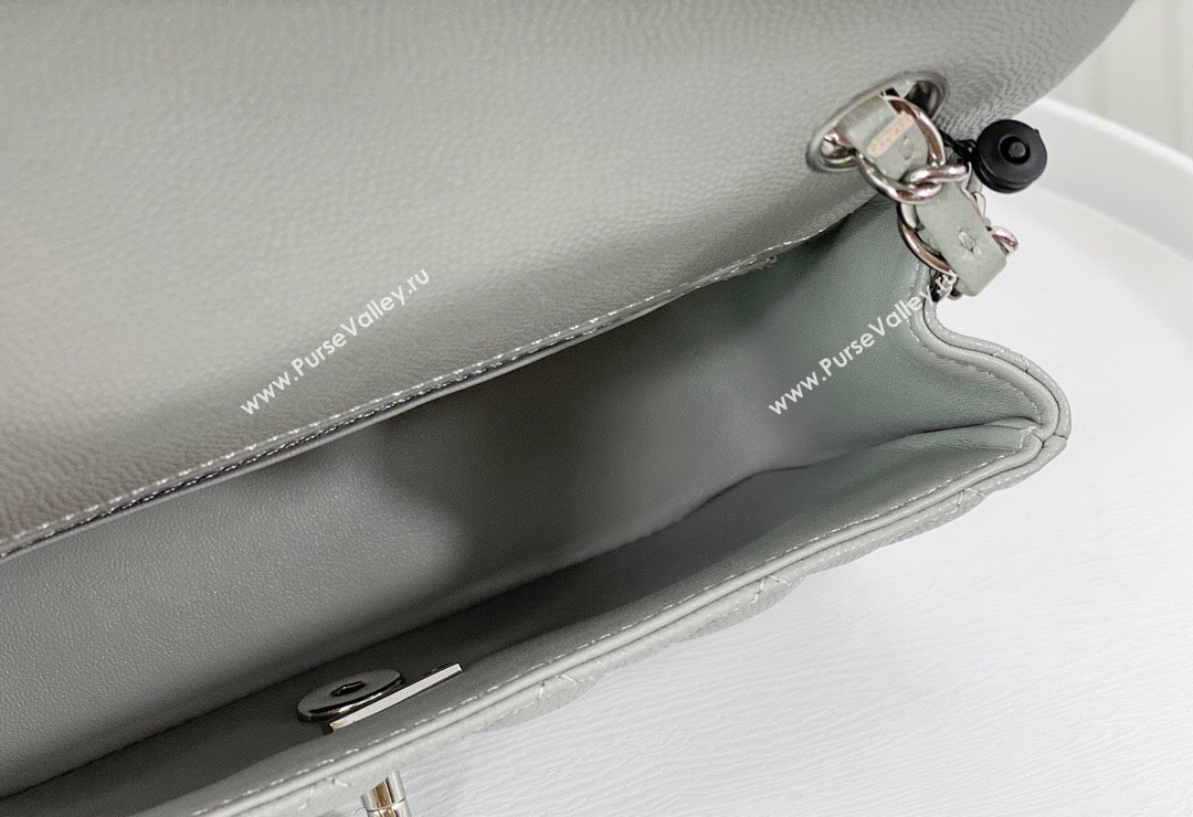 Chanel Grained Calfskin Classic Mini Flap Bag A69900 Light Grey/Silver 2023 (SM-231227011)