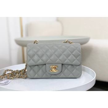 Chanel Grained Calfskin Classic Mini Flap Bag A69900 Light Grey/Gold 2023 (SM-231227013)