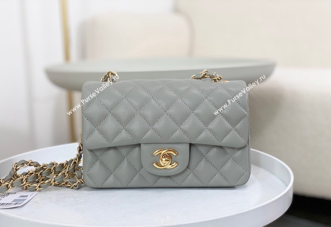 Chanel Grained Calfskin Classic Mini Flap Bag A69900 Light Grey/Gold 2023 (SM-231227013)