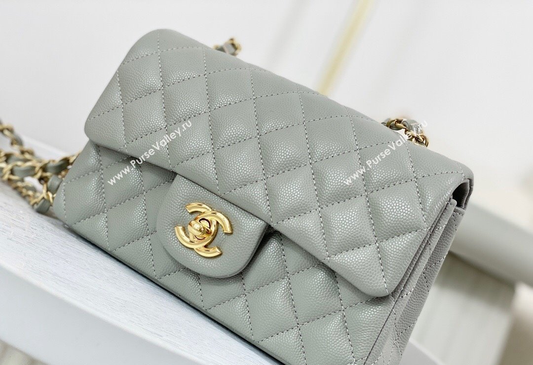 Chanel Grained Calfskin Classic Mini Flap Bag A69900 Light Grey/Gold 2023 (SM-231227013)