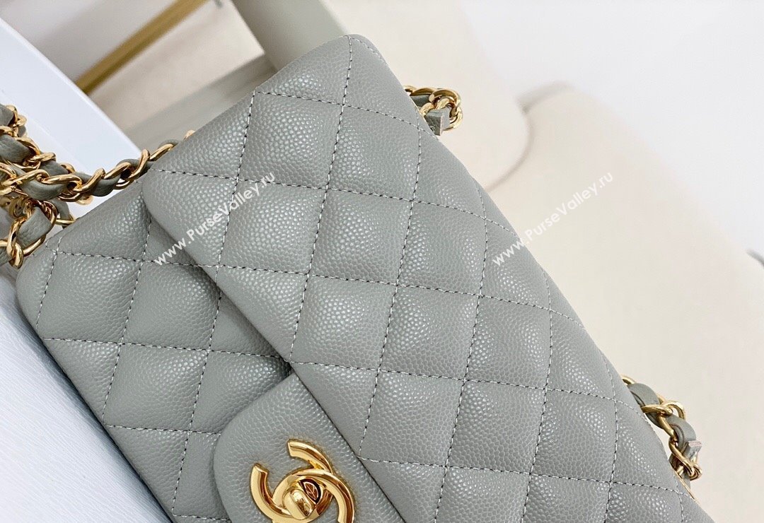 Chanel Grained Calfskin Classic Mini Flap Bag A69900 Light Grey/Gold 2023 (SM-231227013)