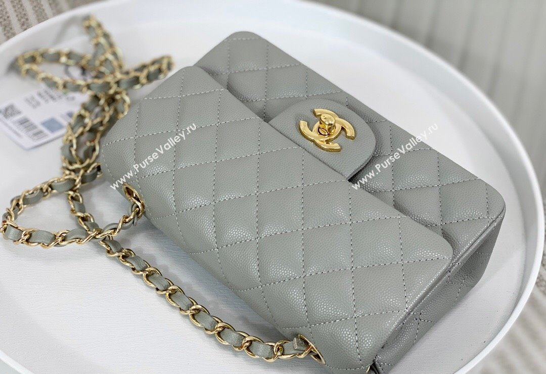 Chanel Grained Calfskin Classic Mini Flap Bag A69900 Light Grey/Gold 2023 (SM-231227013)