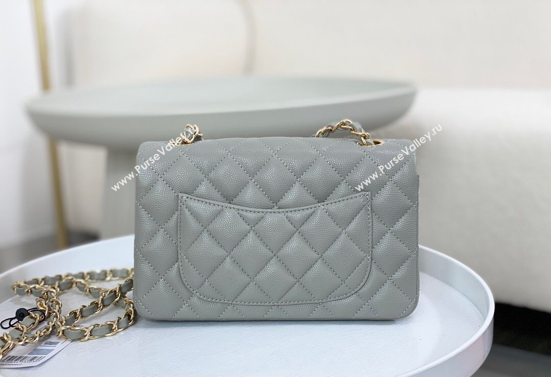 Chanel Grained Calfskin Classic Mini Flap Bag A69900 Light Grey/Gold 2023 (SM-231227013)