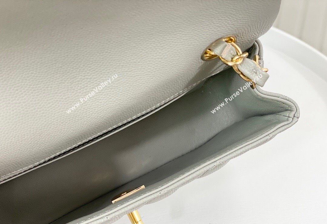 Chanel Grained Calfskin Classic Mini Flap Bag A69900 Light Grey/Gold 2023 (SM-231227013)