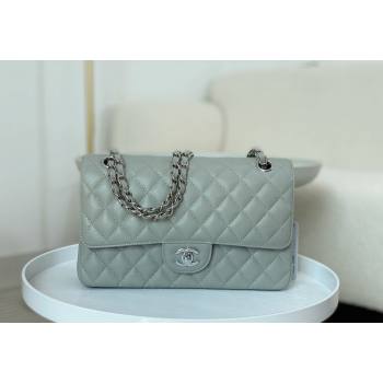 Chanel Grained Calfskin Classic Medium Flap Bag A01112 Light Grey/Silver 2023 (SM-231227012)
