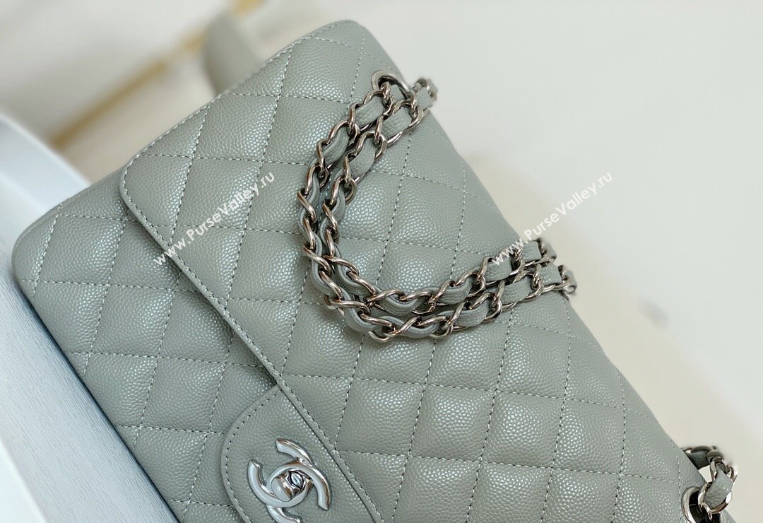 Chanel Grained Calfskin Classic Medium Flap Bag A01112 Light Grey/Silver 2023 (SM-231227012)