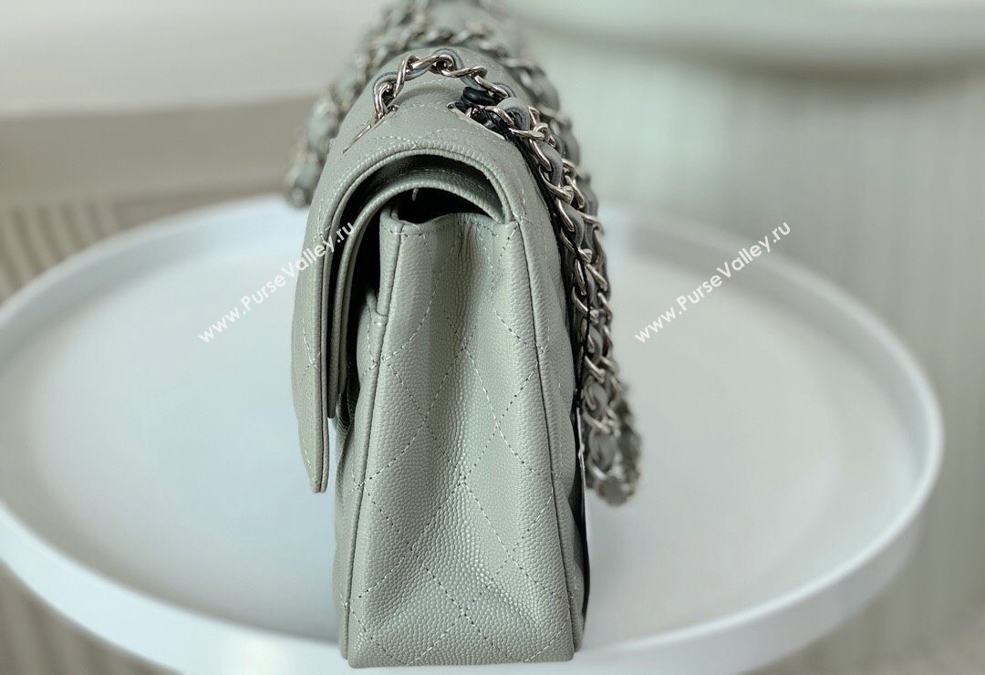 Chanel Grained Calfskin Classic Medium Flap Bag A01112 Light Grey/Silver 2023 (SM-231227012)