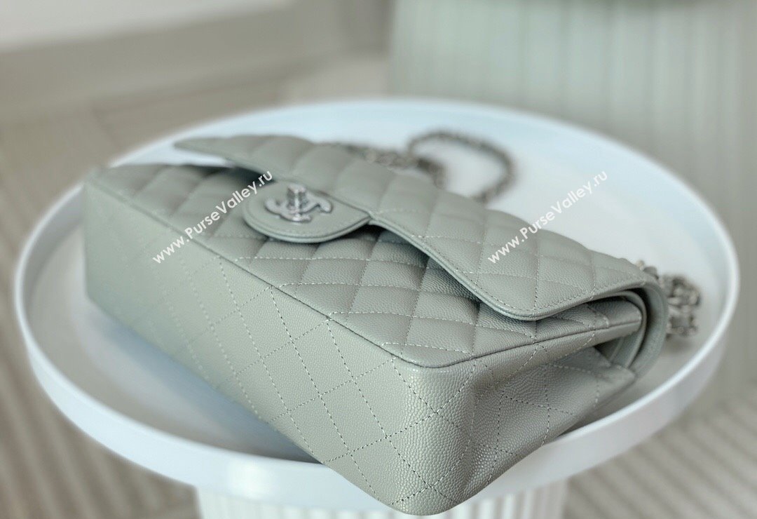 Chanel Grained Calfskin Classic Medium Flap Bag A01112 Light Grey/Silver 2023 (SM-231227012)