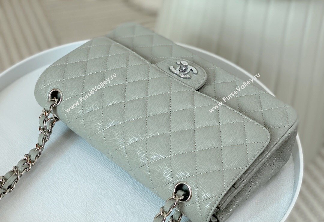 Chanel Grained Calfskin Classic Medium Flap Bag A01112 Light Grey/Silver 2023 (SM-231227012)