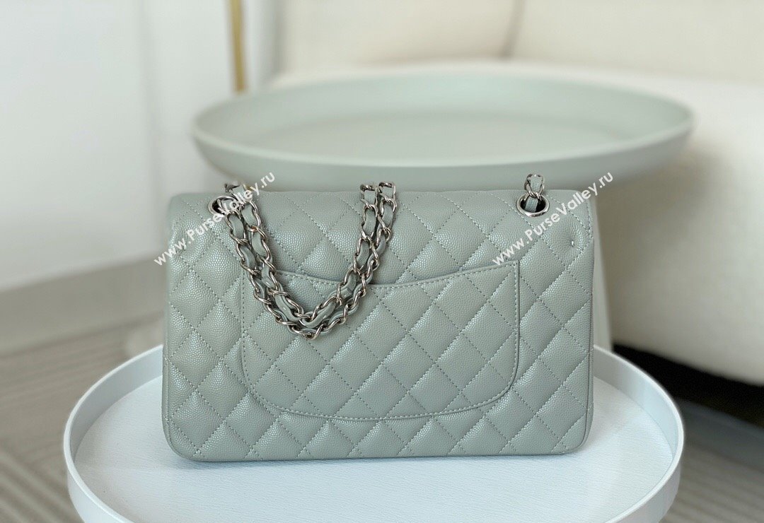 Chanel Grained Calfskin Classic Medium Flap Bag A01112 Light Grey/Silver 2023 (SM-231227012)