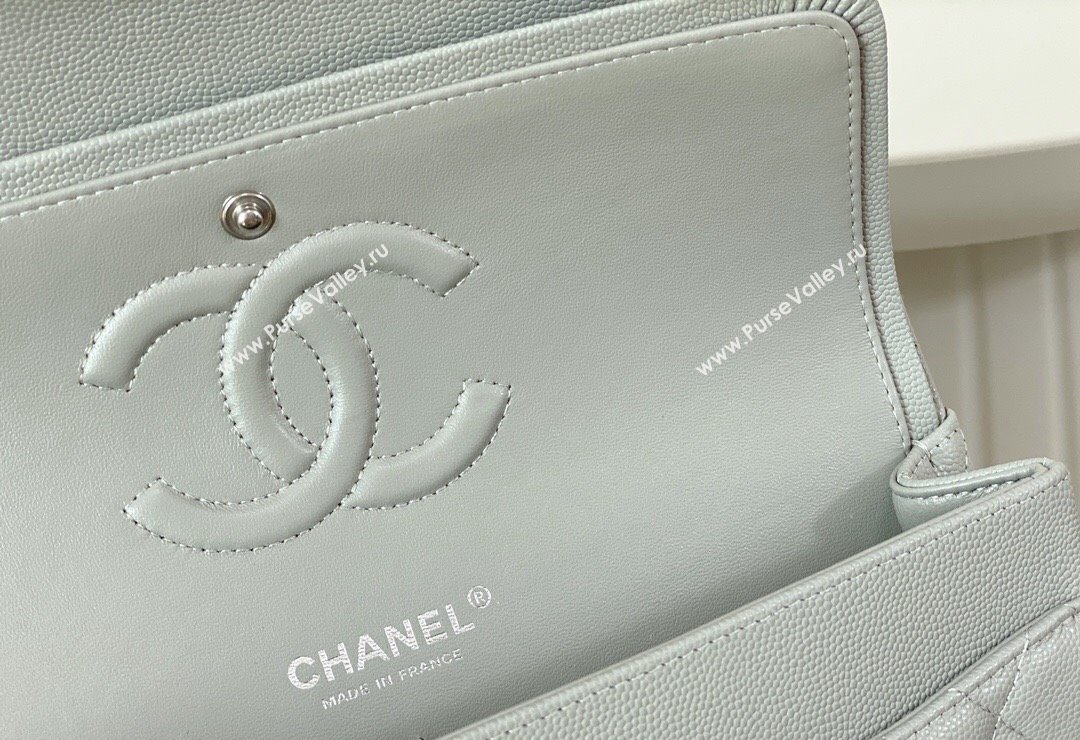 Chanel Grained Calfskin Classic Medium Flap Bag A01112 Light Grey/Silver 2023 (SM-231227012)