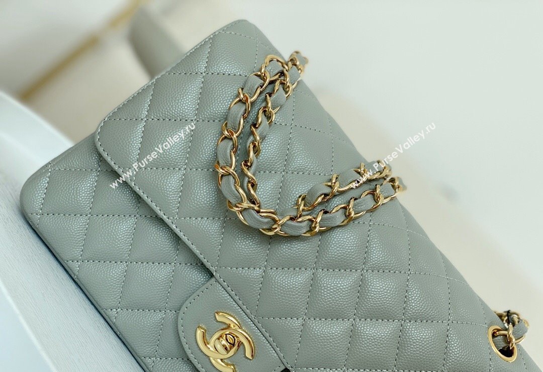 Chanel Grained Calfskin Classic Medium Flap Bag A01112 Light Grey/Gold 2023 (SM-231227014)