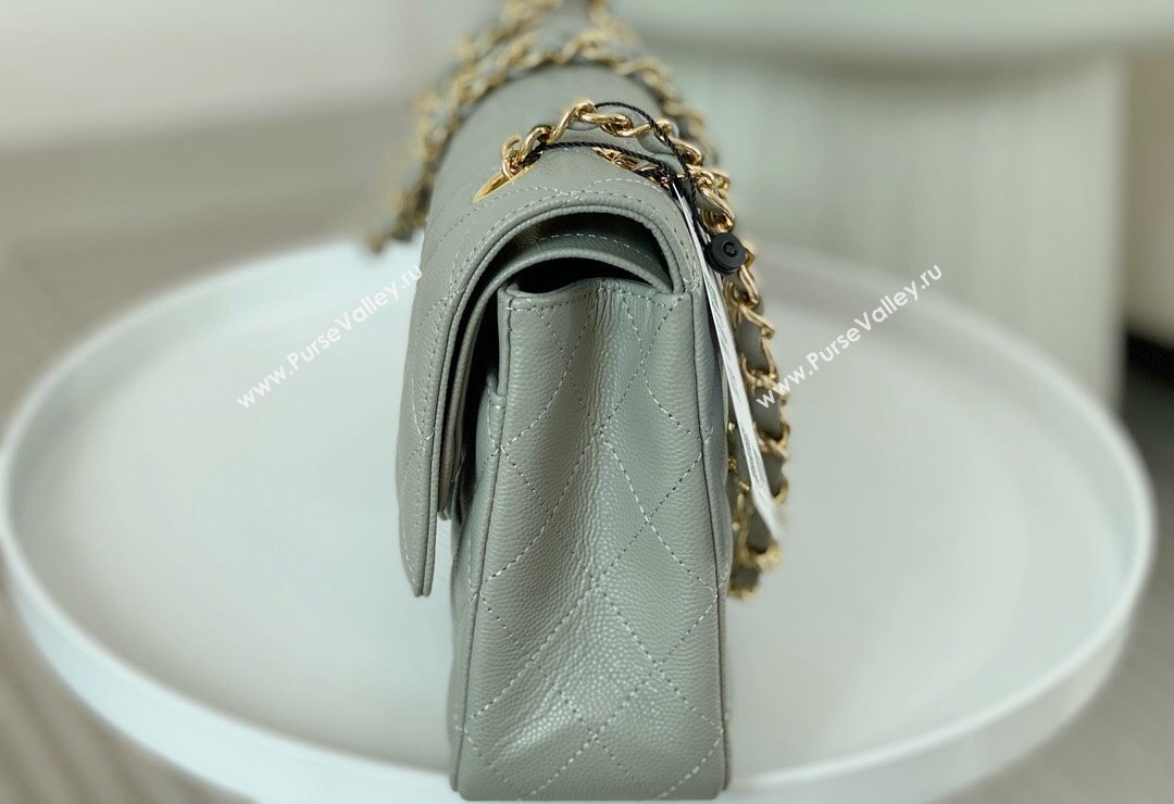 Chanel Grained Calfskin Classic Medium Flap Bag A01112 Light Grey/Gold 2023 (SM-231227014)