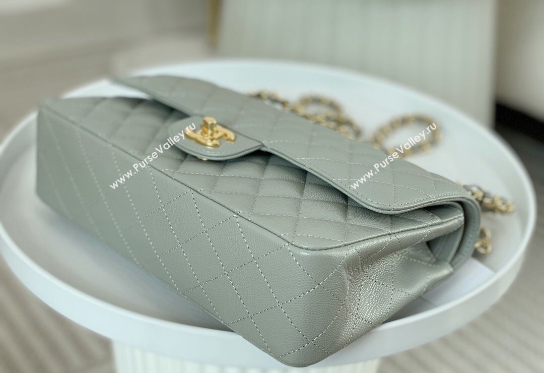 Chanel Grained Calfskin Classic Medium Flap Bag A01112 Light Grey/Gold 2023 (SM-231227014)