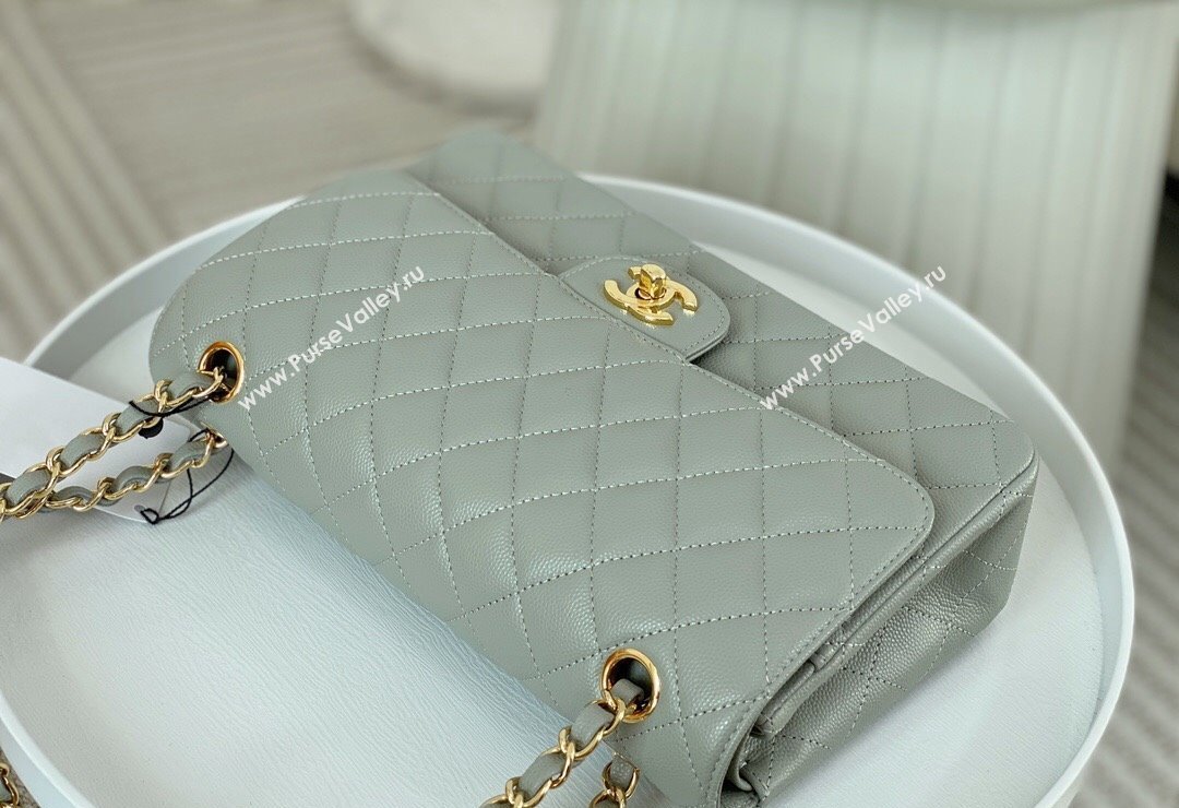 Chanel Grained Calfskin Classic Medium Flap Bag A01112 Light Grey/Gold 2023 (SM-231227014)