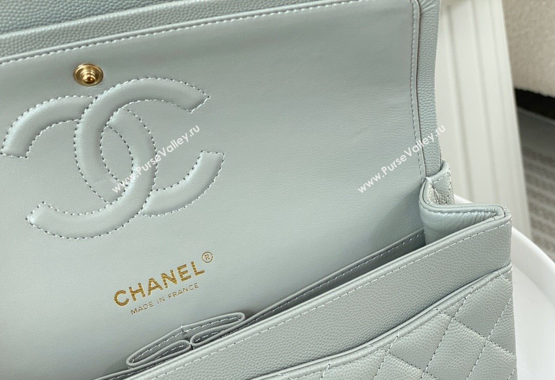 Chanel Grained Calfskin Classic Medium Flap Bag A01112 Light Grey/Gold 2023 (SM-231227014)