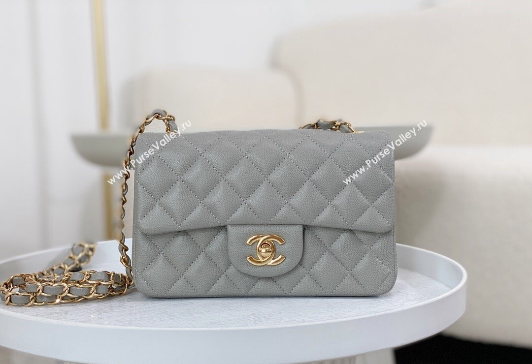 Chanel Grained Calfskin Classic Mini Flap Bag A69900 Grey2/Gold 2023 (SM-231227015)