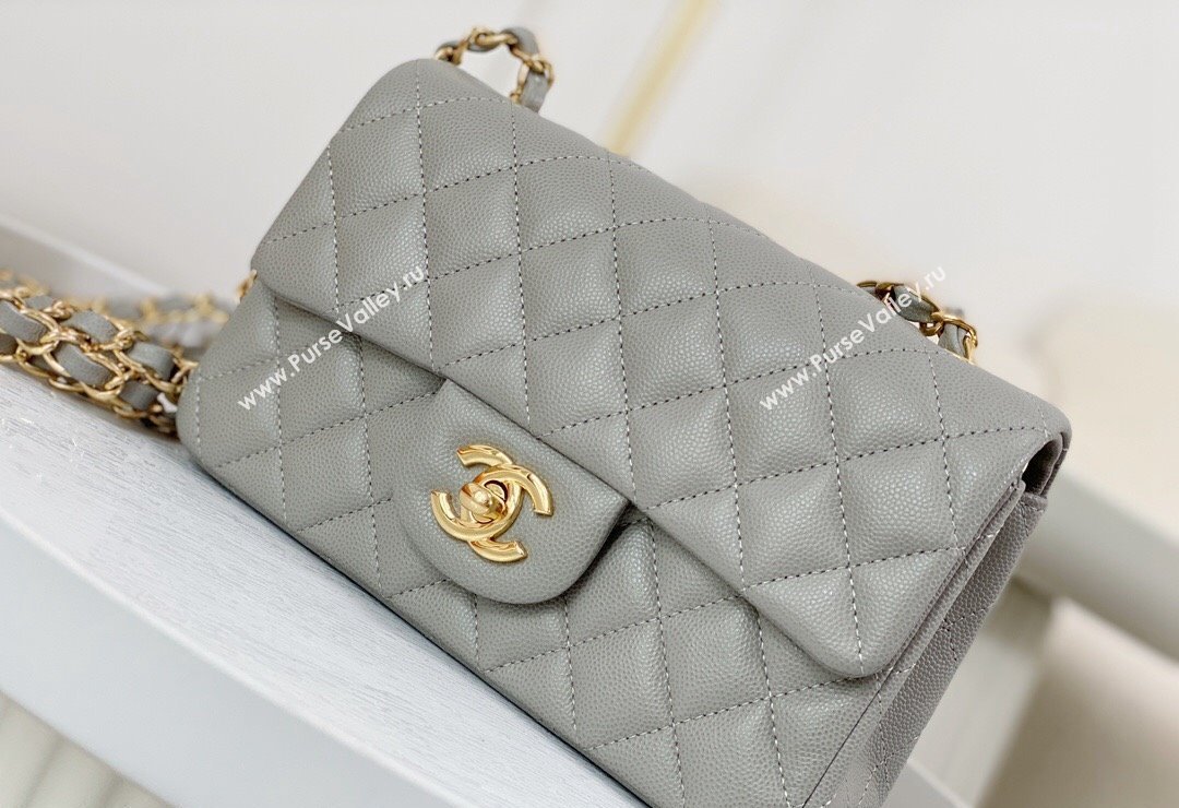 Chanel Grained Calfskin Classic Mini Flap Bag A69900 Grey2/Gold 2023 (SM-231227015)