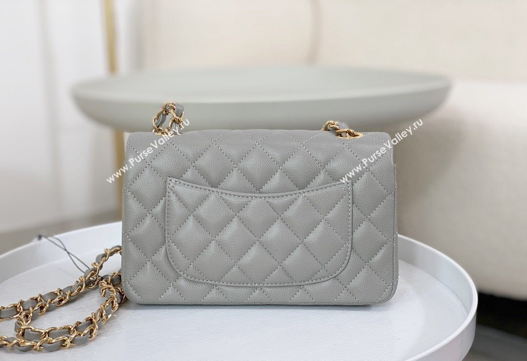 Chanel Grained Calfskin Classic Mini Flap Bag A69900 Grey2/Gold 2023 (SM-231227015)