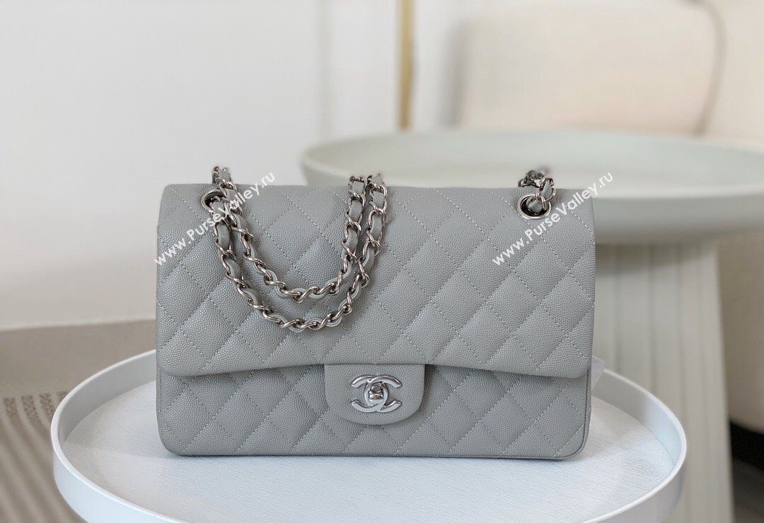 Chanel Grained Calfskin Classic Medium Flap Bag A01112 Grey2/Silver 2023 (SM-231227016)