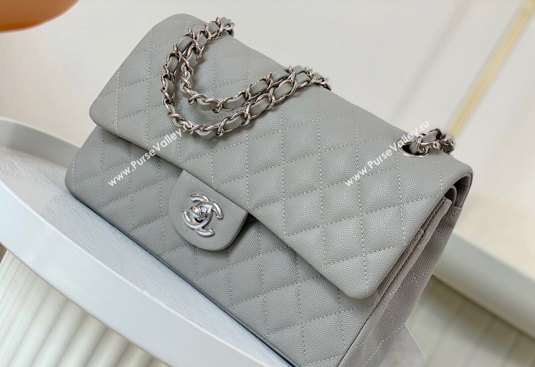 Chanel Grained Calfskin Classic Medium Flap Bag A01112 Grey2/Silver 2023 (SM-231227016)