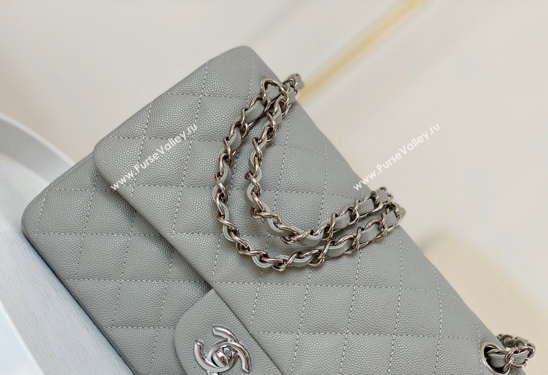 Chanel Grained Calfskin Classic Medium Flap Bag A01112 Grey2/Silver 2023 (SM-231227016)