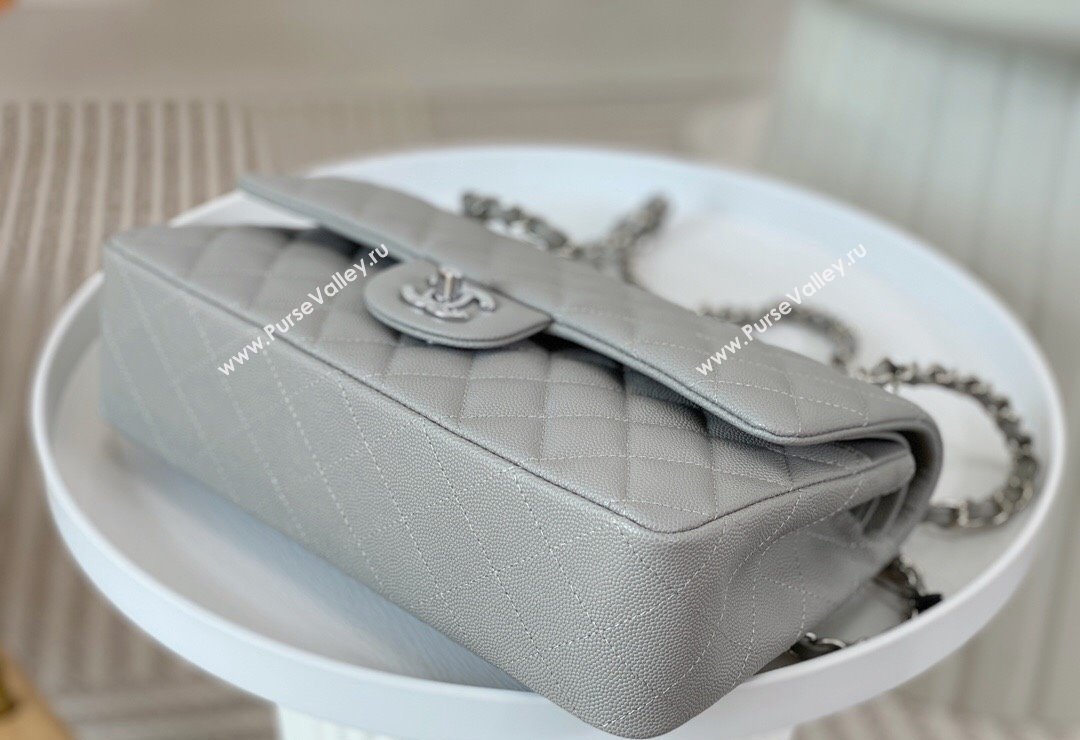 Chanel Grained Calfskin Classic Medium Flap Bag A01112 Grey2/Silver 2023 (SM-231227016)