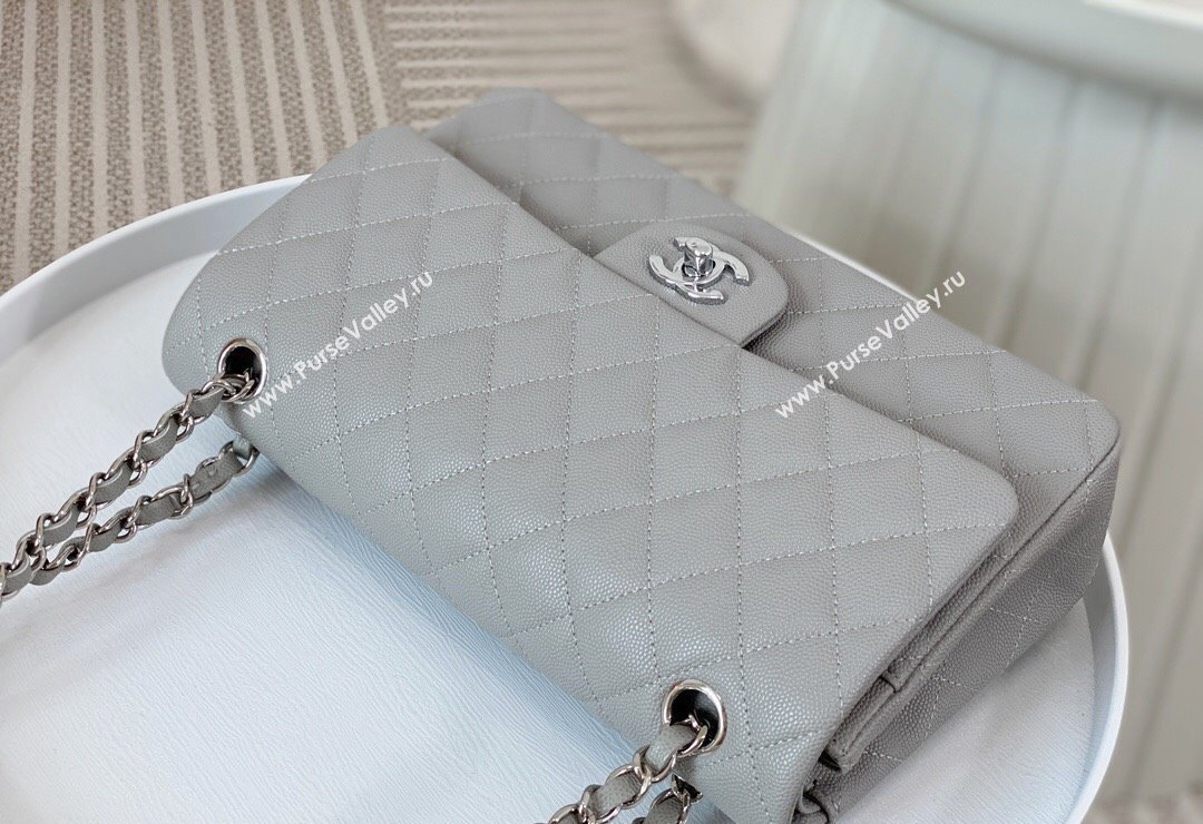 Chanel Grained Calfskin Classic Medium Flap Bag A01112 Grey2/Silver 2023 (SM-231227016)