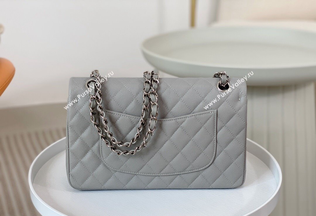 Chanel Grained Calfskin Classic Medium Flap Bag A01112 Grey2/Silver 2023 (SM-231227016)