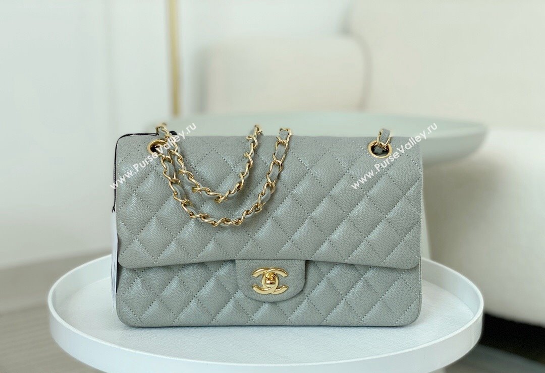 Chanel Grained Calfskin Classic Medium Flap Bag A01112 Grey2/Gold 2023 (SM-231227017)