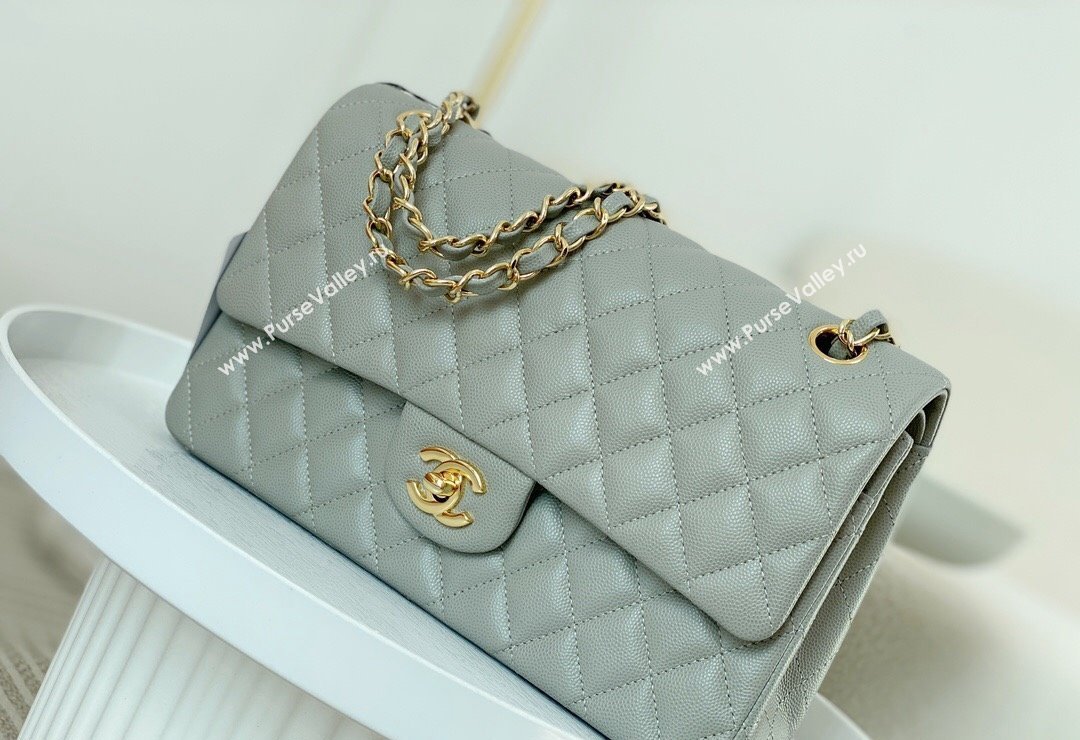 Chanel Grained Calfskin Classic Medium Flap Bag A01112 Grey2/Gold 2023 (SM-231227017)