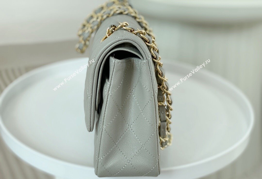 Chanel Grained Calfskin Classic Medium Flap Bag A01112 Grey2/Gold 2023 (SM-231227017)